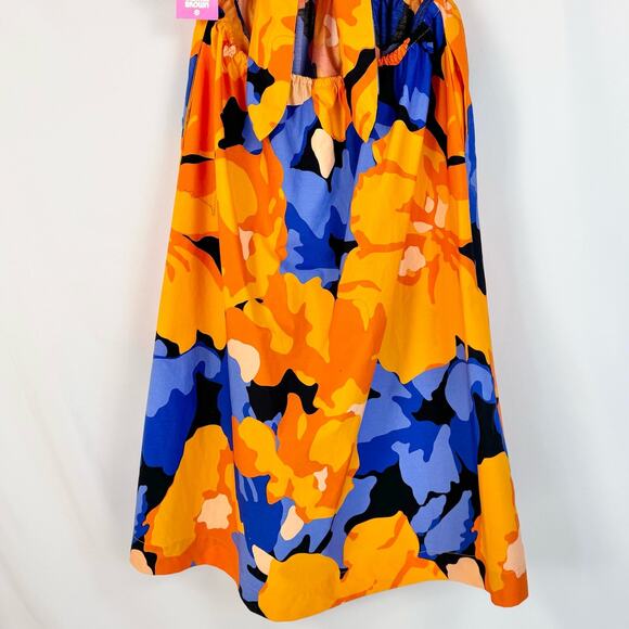 Tabitha Brown for Target Women's Puff Sleeve Tie Back Dress Size 14 Orange Blue - Picture 12 of 15